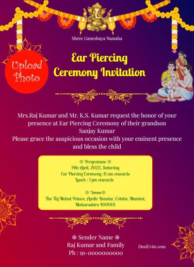 Ear Piercing Ceremony Invitation eCard